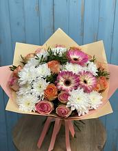 Букет цветов из:  Розы, Герберы и Хризантемы в Ростовановском