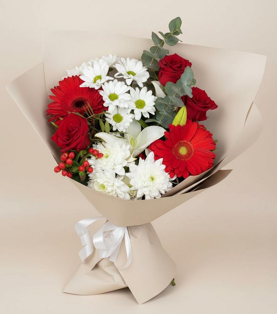Букет цветов из: Розы, Хризантемы, Герберы и Лилии в Ростовановском