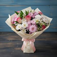 Букет цветов из:  Хризантемы, Альстромерии и Розы в Ростовановском