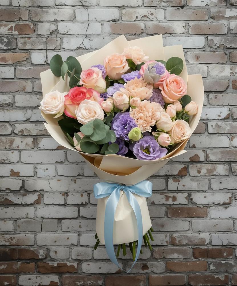 Букет цветов из: Розы, Лизиантусы и Гвоздики в Ростовановском