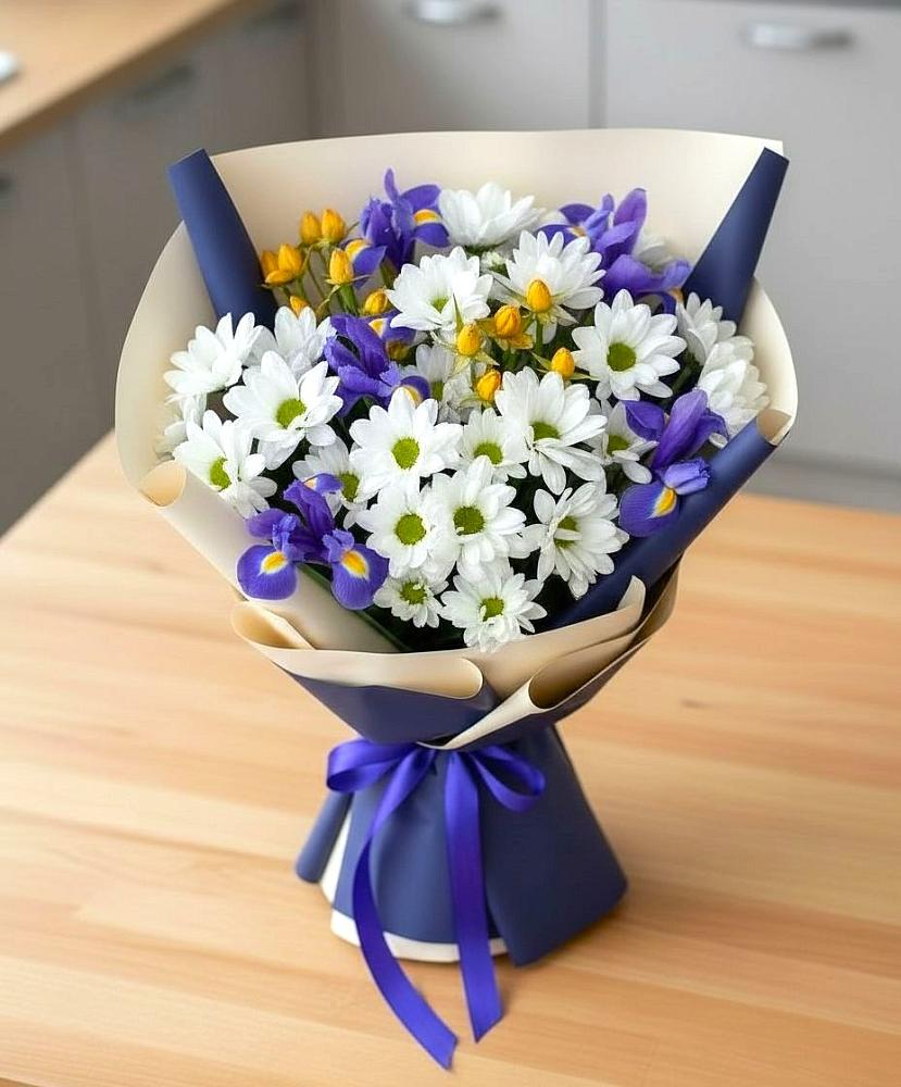 Букет цветов из: Розы, Ирисы и Хризантемы в Ростовановском