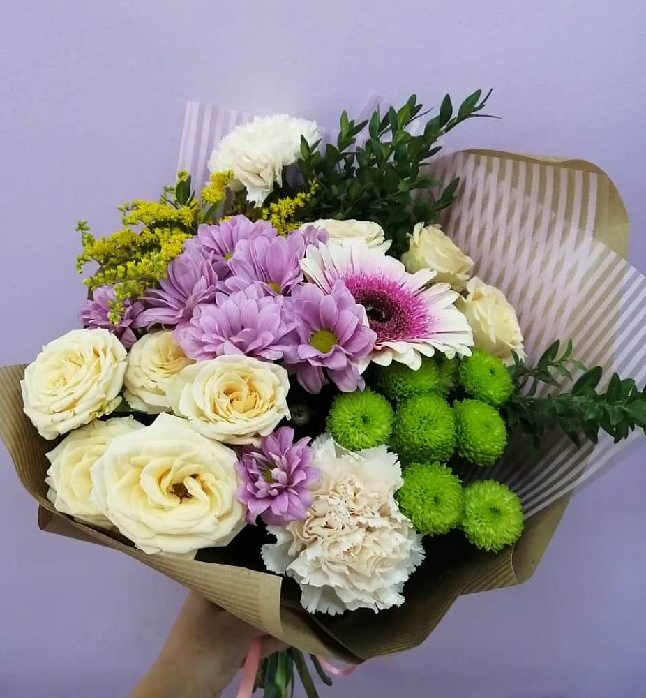 Букет цветов из: Хризантемы, Розы, Гвоздики и Герберы в Ростовановском